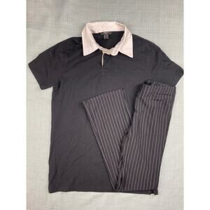 Girls Forever 21 Kids 2pc Set/Outfit sz 10/12 Black/White Shirt Pinstripe Pants